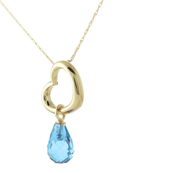 14K. SOLID GOLD HEART NECKLACE WITH DANGLING NATURAL BLUE TOPAZ (Yellow Gold) - Picture 4 of 4